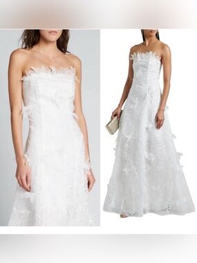 Marchesa Notte Women's Strapless Embroidered Organza Gown with Applique